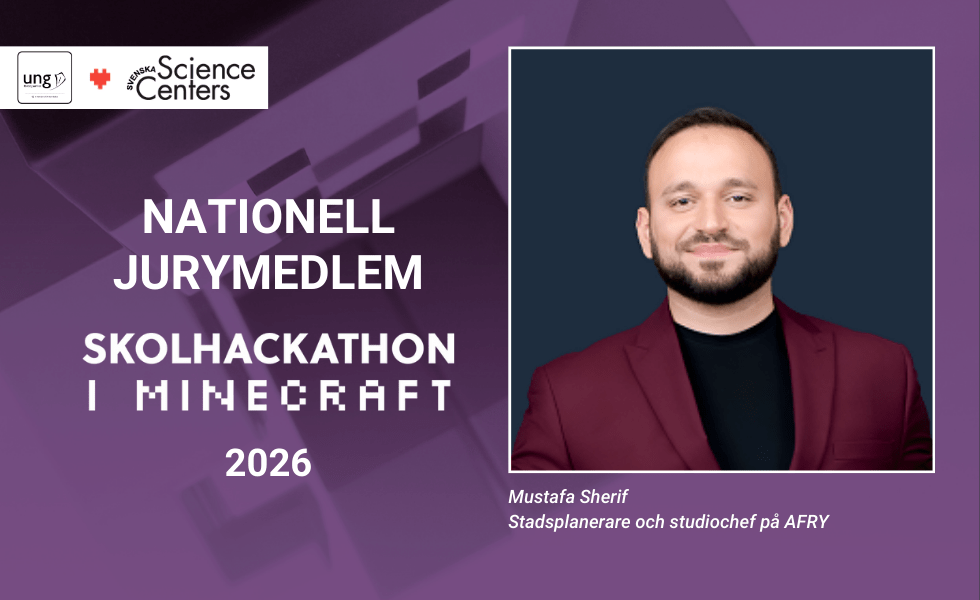Skolhackathon i Minecraft Mustafa Jury Hackaton Nationell 2026 ung företagsamhet urbanistica podcast